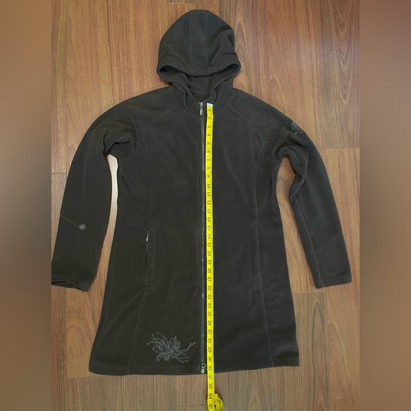 Athleta Jacket Women's Brown Fleece Embroidered Long Sleeve Hooded Two Way Zip - Picture 11 of 15